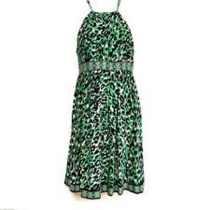 NWT INC International Concepts Green Leopard indian summer dress small
